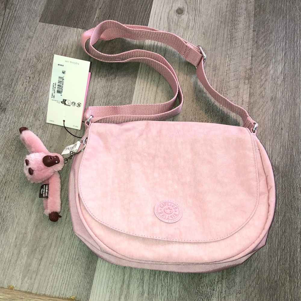 Kipling Lucasta Soft Blush Nylon Crossbody Bag + Faux Fur Monkey Keychain NWT